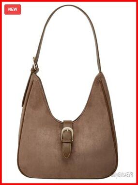 Faux Suede Crescent Shoulder Bag Slouchy Saddle Handbag for Work Travel